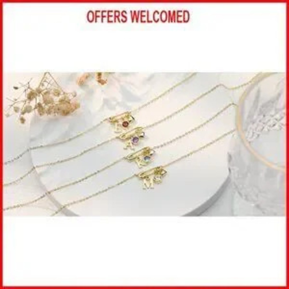 14K Gold Plated Dainty Paperclip Heart Initial Birthstone Necklace - Picture 8 of 8